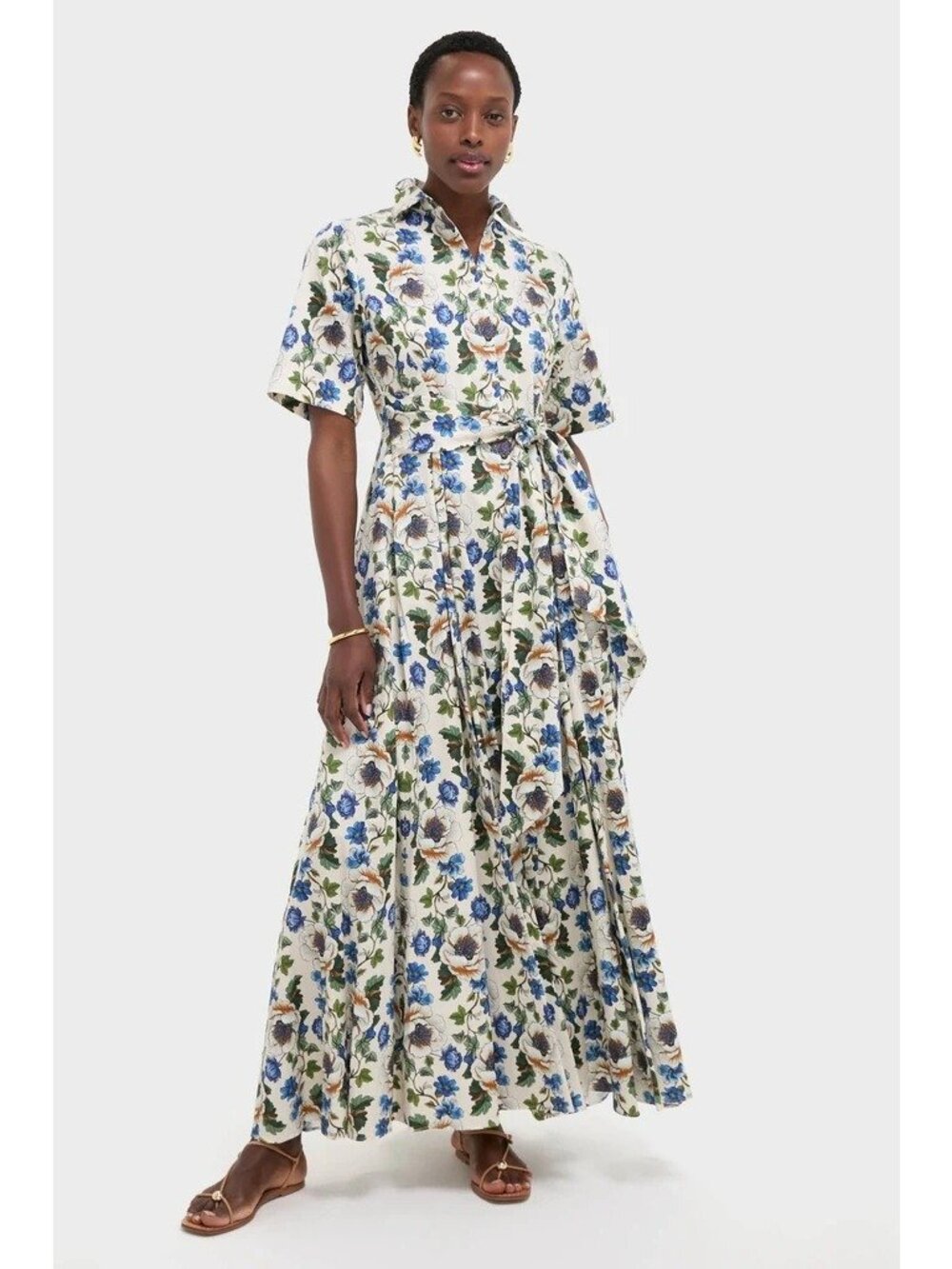 BORGO DE NOR Posie Cotton Maxi Dress Vine Flower Off White Size 6 NWT